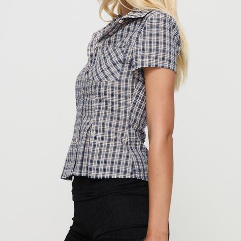 MXIQQPLTKY Y2K FIRY PLAID BLAND أسفل T ROMTS WONIST SLEEVE V الرقبة قمصان الجمالية الجمالية in Kuwait