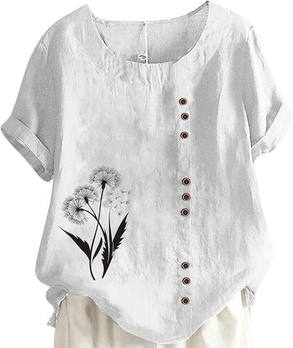 قمم بياضات القطن للسيدات 2025 Crewneck Roll Up Shirt Tshirt Tredy Floral Print Print Discal in Saudi Arabia