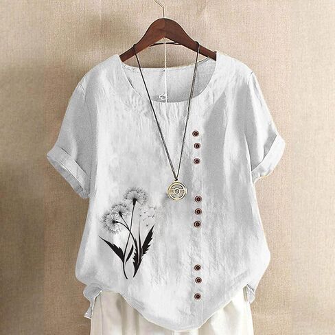 قمم بياضات القطن للسيدات 2025 Crewneck Roll Up Shirt Tshirt Tredy Floral Print Print Discal in Saudi Arabia
