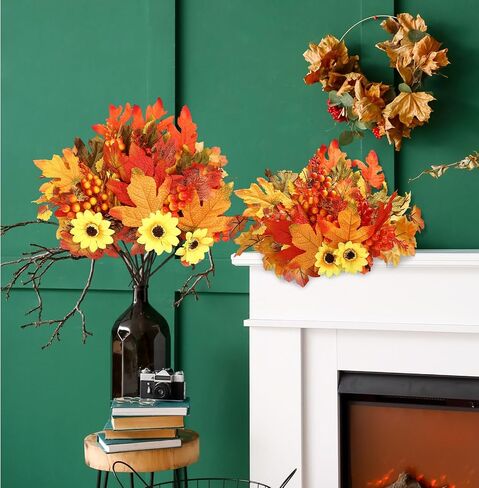 Ceenna 16 Pcs Artificial Fall Flowers Maple Leaves Floral Picks and Sprays with Pumpkins Sunflower Pine Cones Berries Stem for Harvest Wreath Thanksgiving Table Centerpiece Autumn Decoration in Saudi Arabia