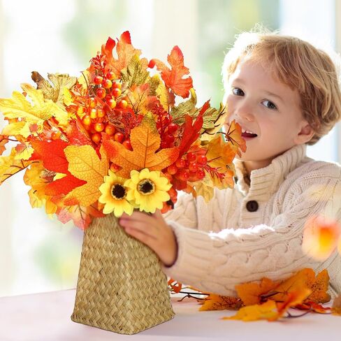 Ceenna 16 Pcs Artificial Fall Flowers Maple Leaves Floral Picks and Sprays with Pumpkins Sunflower Pine Cones Berries Stem for Harvest Wreath Thanksgiving Table Centerpiece Autumn Decoration in Saudi Arabia
