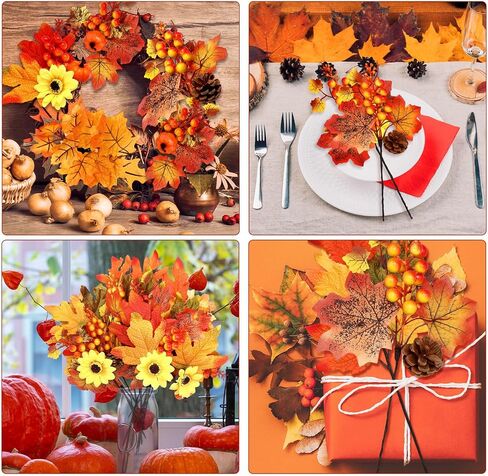 Ceenna 16 Pcs Artificial Fall Flowers Maple Leaves Floral Picks and Sprays with Pumpkins Sunflower Pine Cones Berries Stem for Harvest Wreath Thanksgiving Table Centerpiece Autumn Decoration in Saudi Arabia