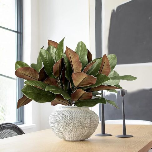 4Pcs Artificial Magnolia Leaves with Stems Fake Magnolia Leaf Branches Fake Greenery Stems for Home Indoor Outdoor Party Office Table Centerpieces Decor in Saudi Arabia