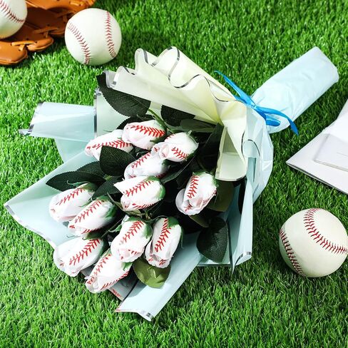 Suhine 12 Pcs Baseball Football Soccer Volleyball Rose Bulk Artificial Sports Flower Decor for Graduation Wedding Party Sports Theme Rose Bouquet Gift for Girl Coach Team Player Fan(Football Color) in Saudi Arabia
