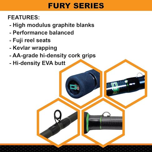 DOBYNS RODS Fury Spinning / 6'6" / 1 PC / 6-12 LB LINE WT / 1/8-1/2 OZ Lure WT/MED/Light Fast ACT/Cork-Split in Kuwait