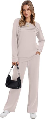 WIHOLL Women's 2 Piece Sets Sweatshirt Casual Travel Outfits Lounge Wide Leg Tracksuit Cozy Sweatsuits Fashion 2025 in Kuwait