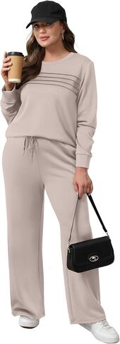 WIHOLL Women's 2 Piece Sets Sweatshirt Casual Travel Outfits Lounge Wide Leg Tracksuit Cozy Sweatsuits Fashion 2025 in Kuwait