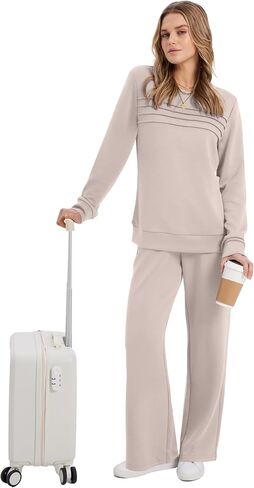 WIHOLL Women's 2 Piece Sets Sweatshirt Casual Travel Outfits Lounge Wide Leg Tracksuit Cozy Sweatsuits Fashion 2025 in Kuwait