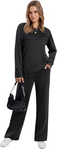 WIHOLL Women's 2 Piece Sets Sweatshirt Casual Travel Outfits Lounge Wide Leg Tracksuit Cozy Sweatsuits Fashion 2025 in Saudi Arabia