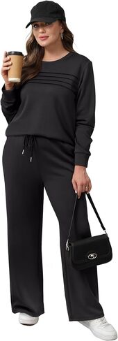 WIHOLL Women's 2 Piece Sets Sweatshirt Casual Travel Outfits Lounge Wide Leg Tracksuit Cozy Sweatsuits Fashion 2025 in Saudi Arabia