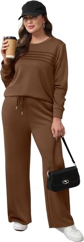 WIHOLL Women's 2 Piece Sets Sweatshirt Casual Travel Outfits Lounge Wide Leg Tracksuit Cozy Sweatsuits Fashion 2025 in Kuwait
