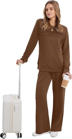 WIHOLL Women's 2 Piece Sets Sweatshirt Casual Travel Outfits Lounge Wide Leg Tracksuit Cozy Sweatsuits Fashion 2025 in Kuwait