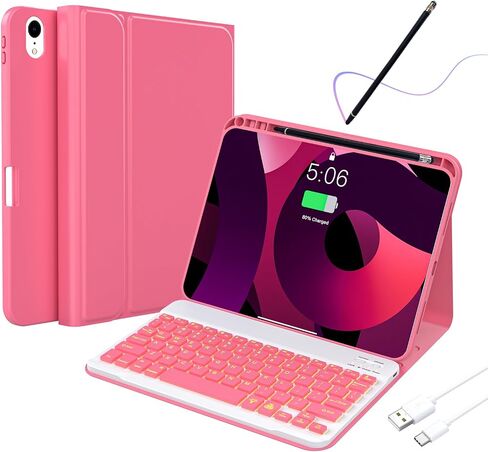 10th Case with Bluetooth Keyboard Compatible with iPad 10th Generation 10.9-inch 2022, Protective Cover with Pencil Holder,Detachable Wireless Rechargeable Keyboard with Adjustable Backlit in Saudi Arabia
