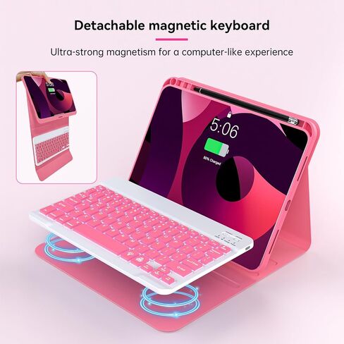 10th Case with Bluetooth Keyboard Compatible with iPad 10th Generation 10.9-inch 2022, Protective Cover with Pencil Holder,Detachable Wireless Rechargeable Keyboard with Adjustable Backlit in Saudi Arabia