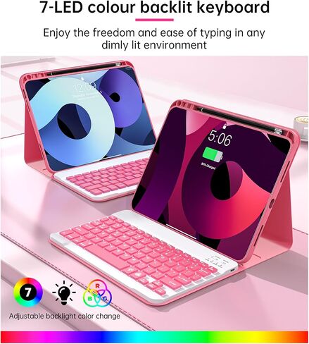 10th Case with Bluetooth Keyboard Compatible with iPad 10th Generation 10.9-inch 2022, Protective Cover with Pencil Holder,Detachable Wireless Rechargeable Keyboard with Adjustable Backlit in Saudi Arabia