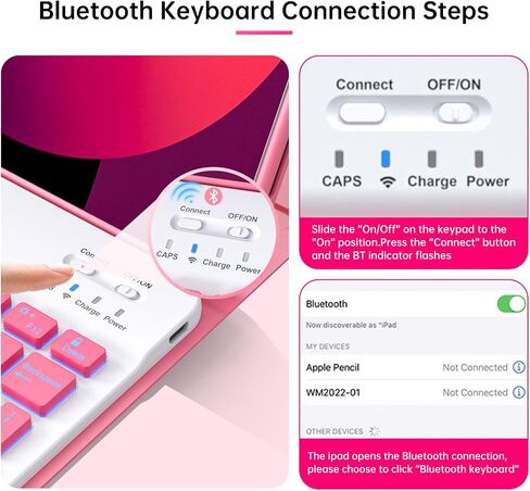 10th Case with Bluetooth Keyboard Compatible with iPad 10th Generation 10.9-inch 2022, Protective Cover with Pencil Holder,Detachable Wireless Rechargeable Keyboard with Adjustable Backlit in Saudi Arabia