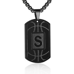قلادة علامة الكلب الأولية لكرة السلة A -Z للرجال - قلادة سحر مع سلسلة من الفولاذ المقاوم للصدأ 22+2 بوصة - رياضة رياضية مخصصة هدية المجوهرات in Kuwait