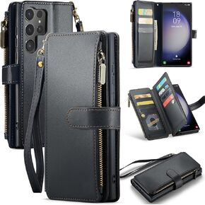 for Samsung Galaxy S25 Ultra 5G Wallet Case with Card Holder,Women Men RFID Blocking PU Leather Flip Cover Zipper Wrist Strap Kickstand Phone Case for Galaxy S 25 Ultra,Black in Saudi Arabia