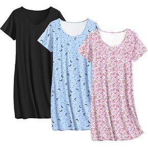 Ekouaer Cotton Nightgowns for Women 3 Pack Sleepshirts Short Sleeve Night Shirt Tshirt Night Gown Print Sleepwear Dress in Kuwait