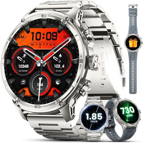 Military Smart Watches for Men with 710mAh Battery/Flashlight/50M Waterproof/1.85" HD Large Screen,100+ Sports Fitness Tracker Watch,Pedometer Mens Smart Watch for Android iPhone in Saudi Arabia