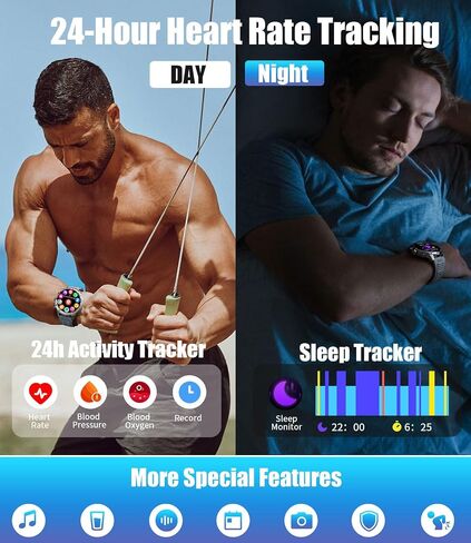 Military Smart Watches for Men with 710mAh Battery/Flashlight/50M Waterproof/1.85" HD Large Screen,100+ Sports Fitness Tracker Watch,Pedometer Mens Smart Watch for Android iPhone in Saudi Arabia