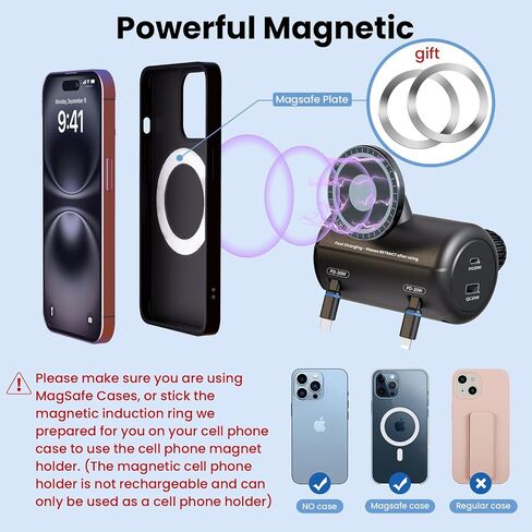 OHLPRO Backseat Retractable Car Charger Station, 6-in-1 Charging Box with Car Headrest Magnetic Mount Holder, 2-Port PD 20W/QC 20W Cigarette Lighter Adapter Fit for All Phones,Uber,Lyft,Taxi,Rideshare in Saudi Arabia