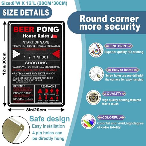 Pool Table Room Decor 8 Ball Rules Sign Pool Table Accessories Metal Tin Wall Art for Billiard Game Room Man Cave Bar Decor 8x12 Inch in Saudi Arabia