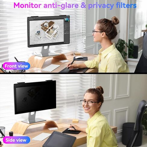 24 Inch Privacy Screen for Monitor - Anti Glare, Blue Light Blocking, Eye Protection Anti-Spy Filter - Fits 16:9 Aspect Ratio, Computer Screen Privacy Filter, Removable & Anti-Scratch(2-Pack) in Saudi Arabia