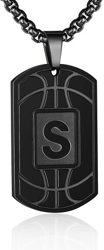 قلادة علامة الكلب الأولية لكرة السلة A -Z للرجال - قلادة سحر مع سلسلة من الفولاذ المقاوم للصدأ 22+2 بوصة - رياضة رياضية مخصصة هدية المجوهرات in Kuwait