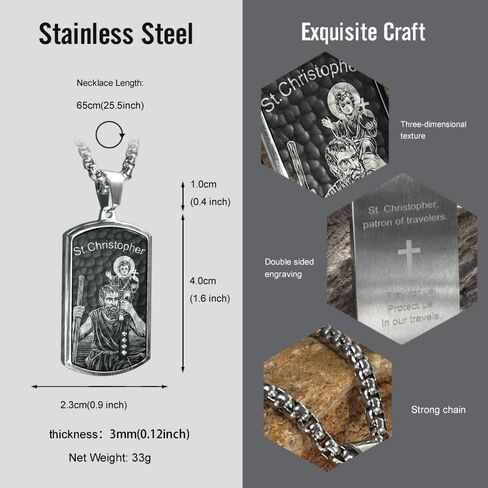 bahamut St Christopher Pendant Necklace for Men Womens,Stainless Steel Jewelry, Patron Saint of Travelers in Kuwait
