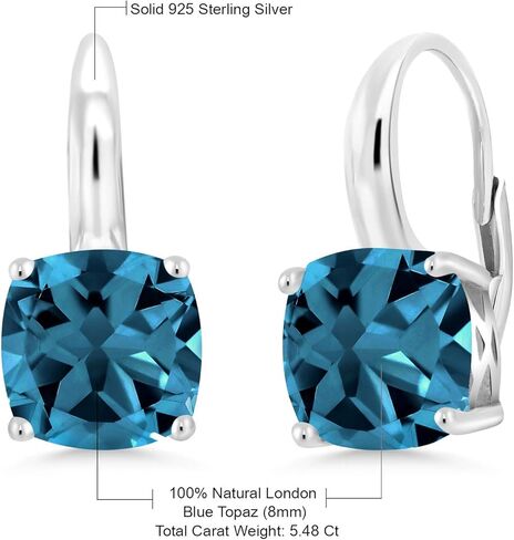 Gem Stone King 925 Sterling Silver Swiss Blue Topaz Earrings For Women | 5.48 Cttw | Gemstone Birthstone | Cushion Cut 8MM in Saudi Arabia