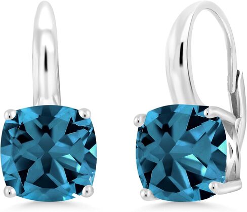 Gem Stone King 925 Sterling Silver Swiss Blue Topaz Earrings For Women | 5.48 Cttw | Gemstone Birthstone | Cushion Cut 8MM in Saudi Arabia