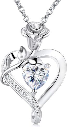 S925 Sterling Silver Rose Flower Dainty Birthstone Heart Necklaces Gifts for Women Jewelry Anniversary Valentines Day Birthday Gifts for Wife Girlfriend Mom in Saudi Arabia