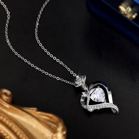 S925 Sterling Silver Rose Flower Dainty Birthstone Heart Necklaces Gifts for Women Jewelry Anniversary Valentines Day Birthday Gifts for Wife Girlfriend Mom in Saudi Arabia