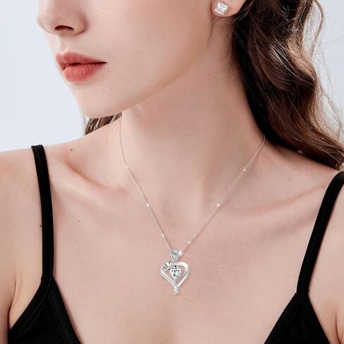S925 Sterling Silver Rose Flower Dainty Birthstone Heart Necklaces Gifts for Women Jewelry Anniversary Valentines Day Birthday Gifts for Wife Girlfriend Mom in Saudi Arabia