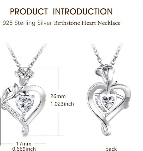 S925 Sterling Silver Rose Flower Dainty Birthstone Heart Necklaces Gifts for Women Jewelry Anniversary Valentines Day Birthday Gifts for Wife Girlfriend Mom in Saudi Arabia