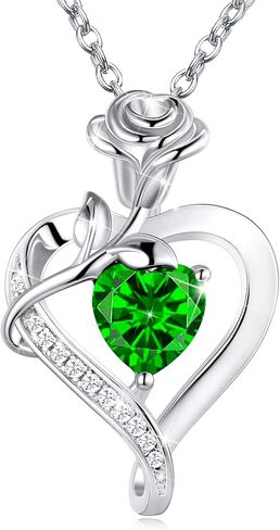 S925 Sterling Silver Rose Flower Dainty Birthstone Heart Necklaces Gifts for Women Jewelry Anniversary Valentines Day Birthday Gifts for Wife Girlfriend Mom in Saudi Arabia