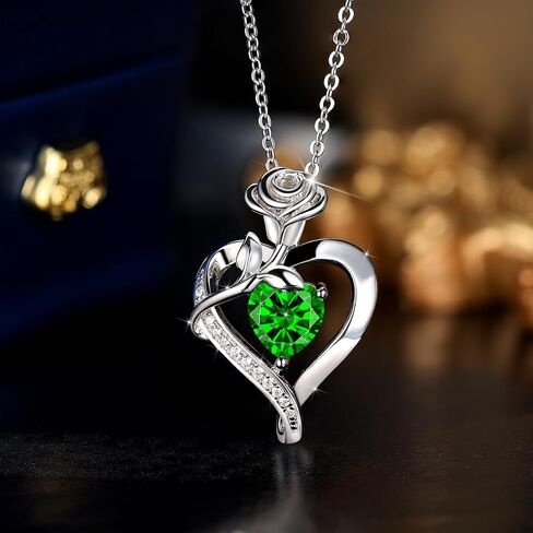 S925 Sterling Silver Rose Flower Dainty Birthstone Heart Necklaces Gifts for Women Jewelry Anniversary Valentines Day Birthday Gifts for Wife Girlfriend Mom in Saudi Arabia