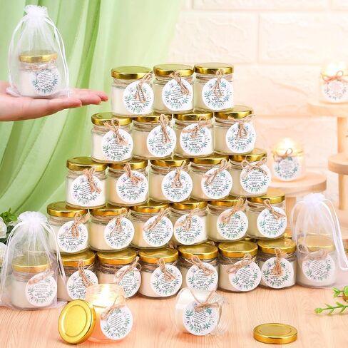 40 Pcs Baby Shower Candle Favors Bulk Glass Lavender Scented Jar Candle Rustic Baby Shower Birthday Boy Girl Gender Reveal Party Thank You Guest Gift(Green,Leaf) in Saudi Arabia