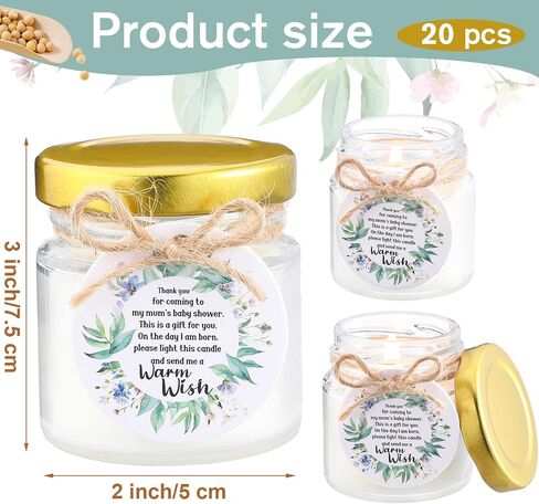 40 Pcs Baby Shower Candle Favors Bulk Glass Lavender Scented Jar Candle Rustic Baby Shower Birthday Boy Girl Gender Reveal Party Thank You Guest Gift(Green,Leaf) in Saudi Arabia
