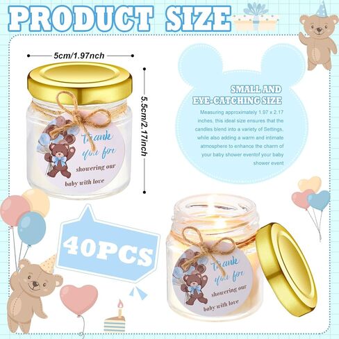 40 Pcs Baby Shower Candle Favors Bulk Glass Lavender Scented Jar Candle Rustic Baby Shower Birthday Boy Girl Gender Reveal Party Thank You Guest Gift(Green,Leaf) in Saudi Arabia