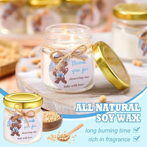 40 Pcs Baby Shower Candle Favors Bulk Glass Lavender Scented Jar Candle Rustic Baby Shower Birthday Boy Girl Gender Reveal Party Thank You Guest Gift(Green,Leaf) in Saudi Arabia