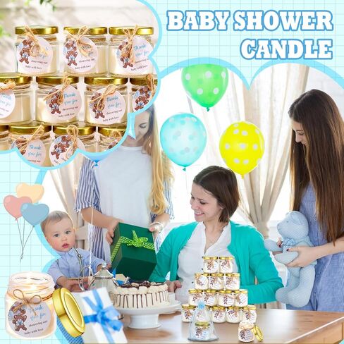 40 Pcs Baby Shower Candle Favors Bulk Glass Lavender Scented Jar Candle Rustic Baby Shower Birthday Boy Girl Gender Reveal Party Thank You Guest Gift(Green,Leaf) in Saudi Arabia