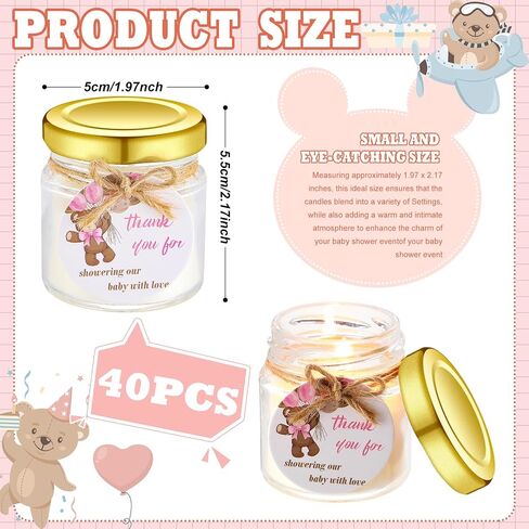 40 Pcs Baby Shower Candle Favors Bulk Glass Lavender Scented Jar Candle Rustic Baby Shower Birthday Boy Girl Gender Reveal Party Thank You Guest Gift(Green,Leaf) in Saudi Arabia