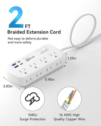 Purple Extension Cord with Surge Protected - Cute Travel Power Strip with 6 AC Outlet 3 USB (1 USB-C) Charging Station, Purple Desk Accessories Wall Mountable Cute Kawaii Lavender Office Dorm Room in Saudi Arabia