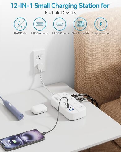 Purple Extension Cord with Surge Protected - Cute Travel Power Strip with 6 AC Outlet 3 USB (1 USB-C) Charging Station, Purple Desk Accessories Wall Mountable Cute Kawaii Lavender Office Dorm Room in Saudi Arabia