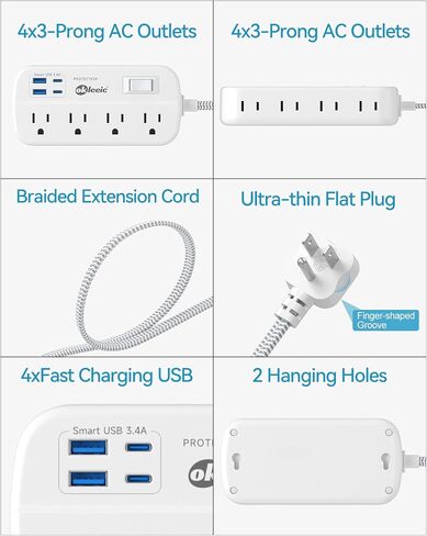 Purple Extension Cord with Surge Protected - Cute Travel Power Strip with 6 AC Outlet 3 USB (1 USB-C) Charging Station, Purple Desk Accessories Wall Mountable Cute Kawaii Lavender Office Dorm Room in Saudi Arabia
