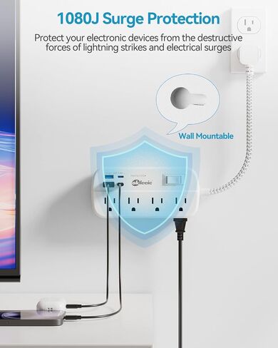 Purple Extension Cord with Surge Protected - Cute Travel Power Strip with 6 AC Outlet 3 USB (1 USB-C) Charging Station, Purple Desk Accessories Wall Mountable Cute Kawaii Lavender Office Dorm Room in Saudi Arabia