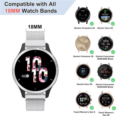Metal Watch Band Compatible with Garmin Venu 4 41mm / Venu 3S / Venu 2S / Vivoactive 4S / Vivomove 3S, 18mm Stainless Steel Mesh Loop Replacement Wristband Strap for Garmin Forerunner 255s/265S in Saudi Arabia