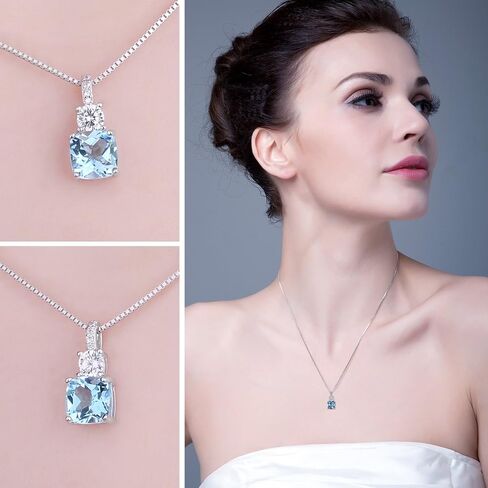 Jewelrypalace 2.2ct cushion قطع سماء أصلية زرقاء توباز قلادة قلادة للنساء ، 14 ألف صفراء من الذهب الوردي المطلي 925 قلادة فضية من الجنيه الاسترليني لها ، مجوهرات الأحجار الكريمة الطبيعية مجموعات 18 بوصة in Saudi Arabia